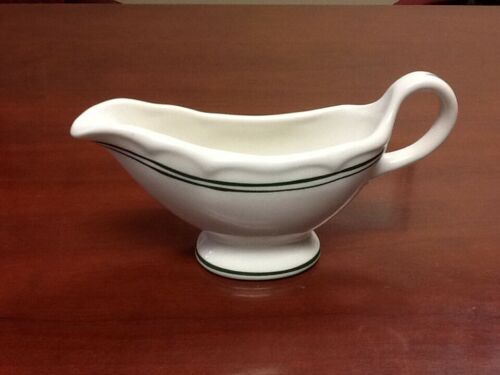 Vintage Homer Laughlin Co. HLC Gravy Boat White with Green Stripes