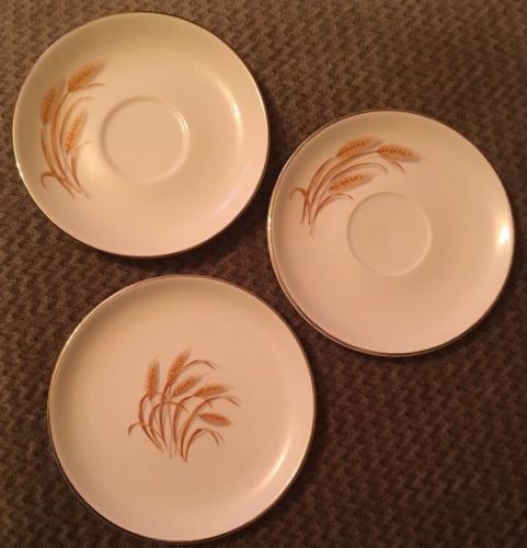 3 Pieces HOMER LAUGHLIN GOLDEN WHEAT PATTERN DINNERWARE 2 Saucers 1 Bread Plate