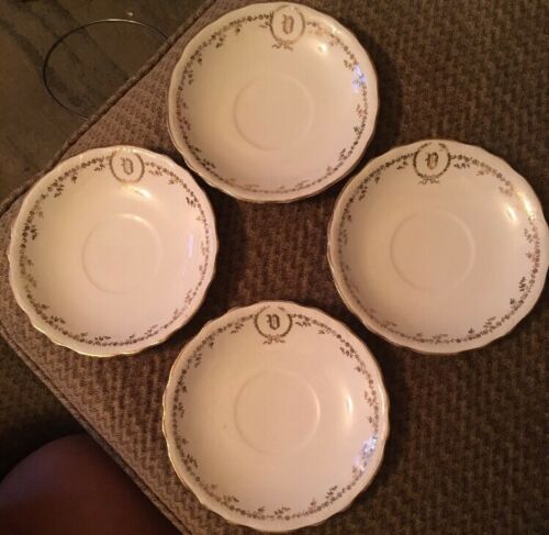 (4) Antique Homer Laughlin Knudson Gold Trimmed Saucers Vintage China