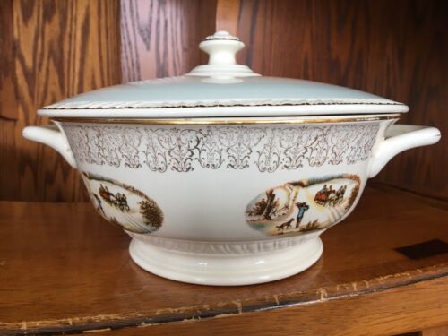 Homer Laughlin Currier and Ives Vegetable Covered Bowl Dish