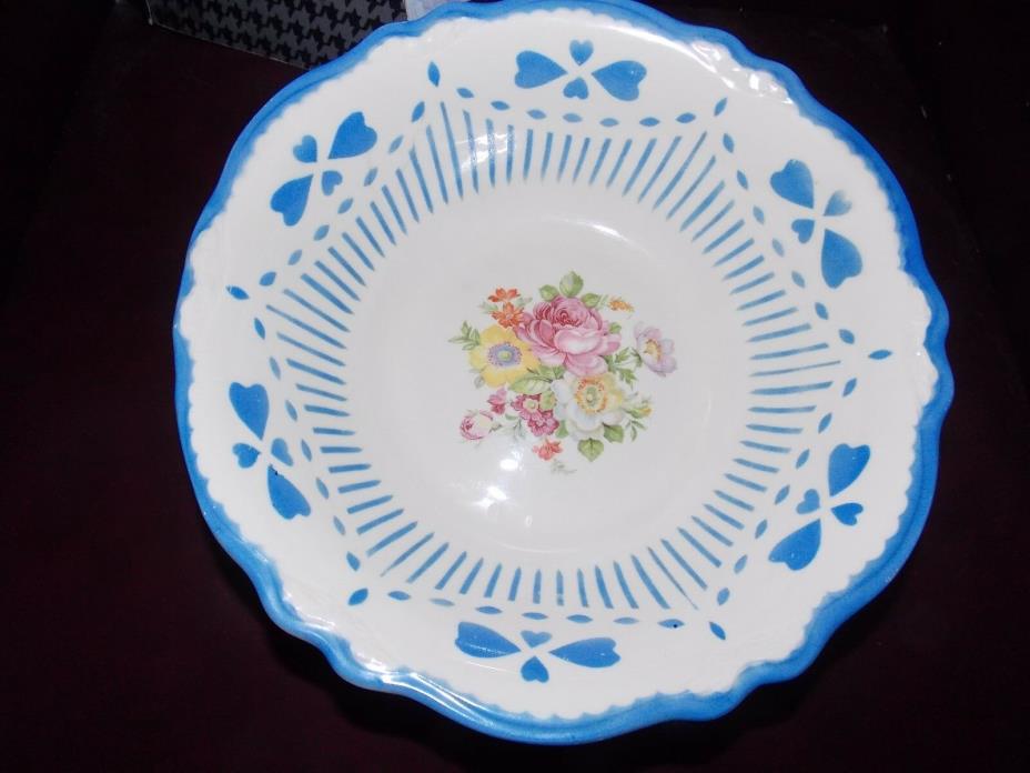 Homer Laughlin Blue Rim VIRGINIA ROSE  Serving Bowl, Blue lace made in usa