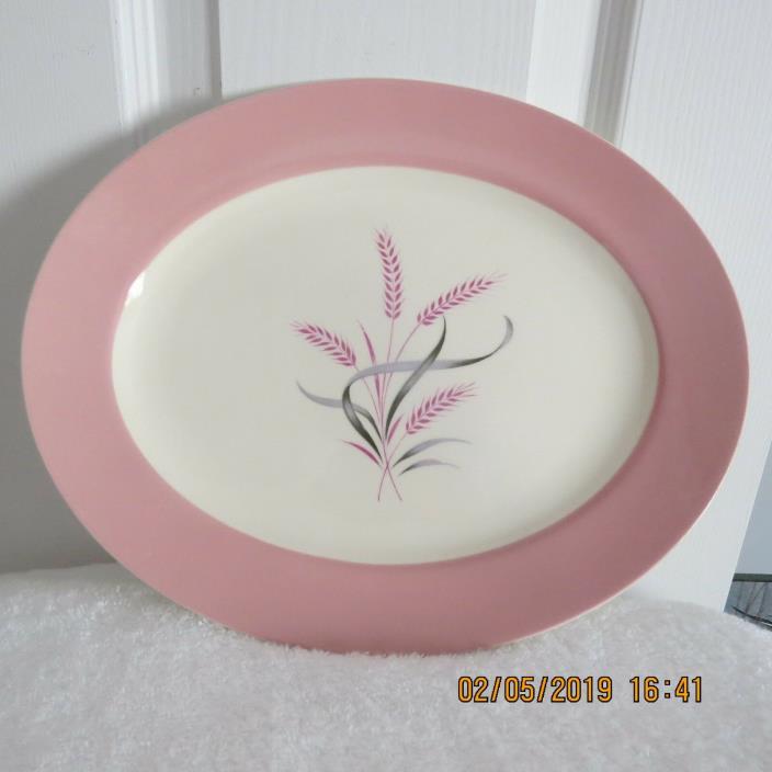 VINTAGE HOMER LAUGHLIN 12'' X 9'' SERVING PLATES PINK WHEAT A56N6 STYLE  1950S