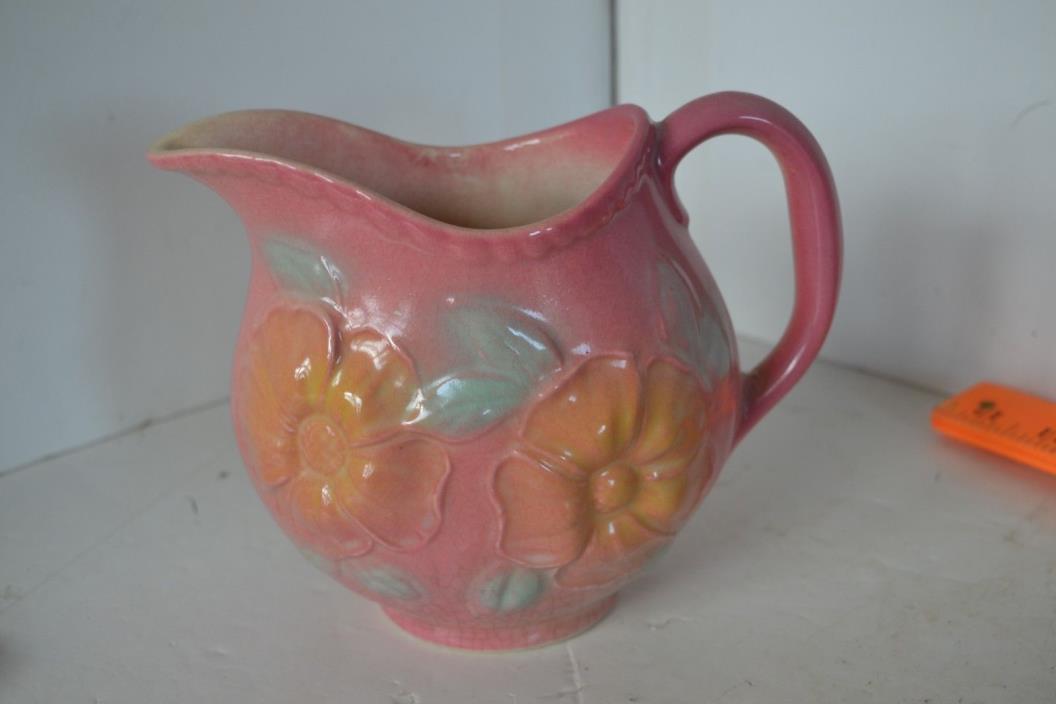 Vintage Pottery Pitcher Creamer Pink Flower Hull ?