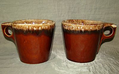 2 Vtg Hull Pottery Brown Drip Coffee Cup Mugs Cups Mug Pair