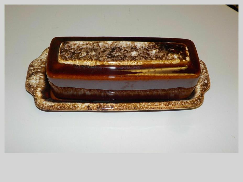 Vintage Hull Brown Drip Butter Dish Pottery with Lid  Oven Proof USA