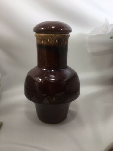 Vintage Hull Pottery Brown Drip Carafe & Lid Oven Proof Crestone