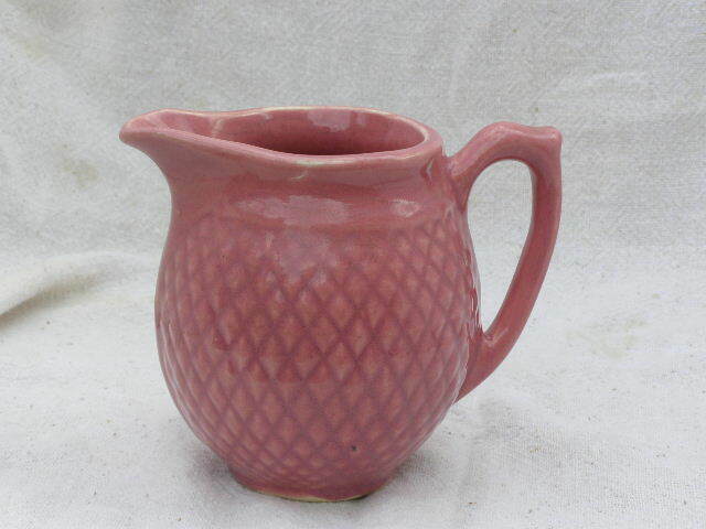 Vtg 1940 Hull Pottery Pitcher or Batter Jug Rose Pink Quilt Diamond Waffle B7 US