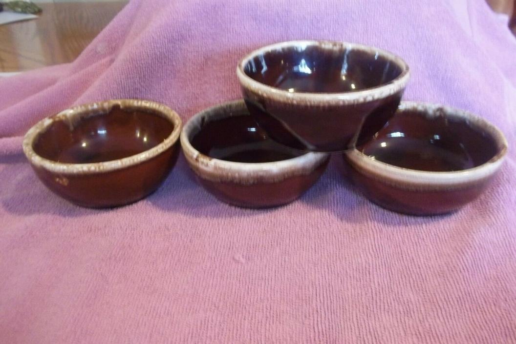 Vintage HULL Oven Proof Brown Drip Pottery 5 1/4” Cereal/Fruit Bowl Set Of 4 EUC