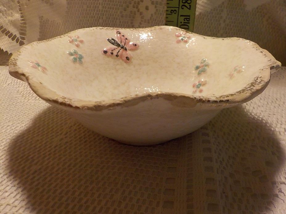 Vintage Hull Pottery Cereal Bowl B4 Ruffled Border Butterflies and flowers Rare