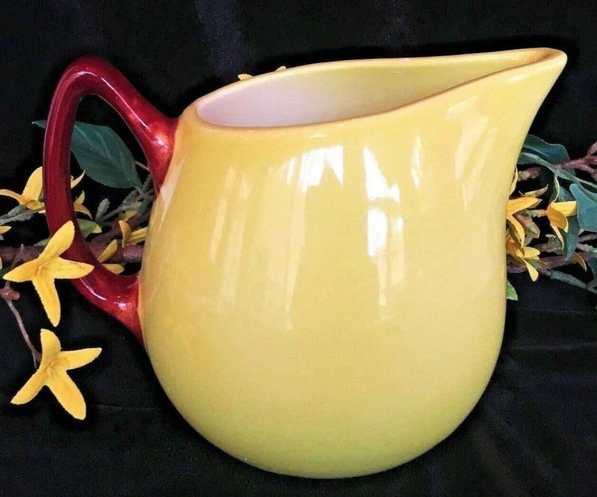 Vintage RARE Hull Pottery Pitcher, Lime Yellow With Brown Handle Cream Milk