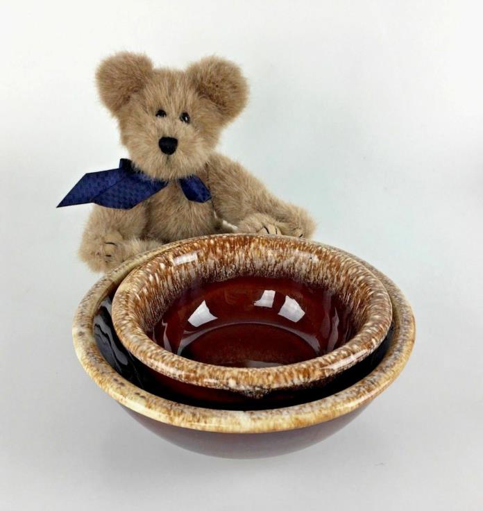 Set 2 Hull Cereal Soup Chili Bowls Brown Drip Pottery USA Mid Century MCM Gift