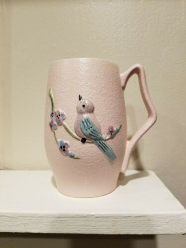 Hull Pottery Mid Century Pink Serenade Bird Mug 1957 USA