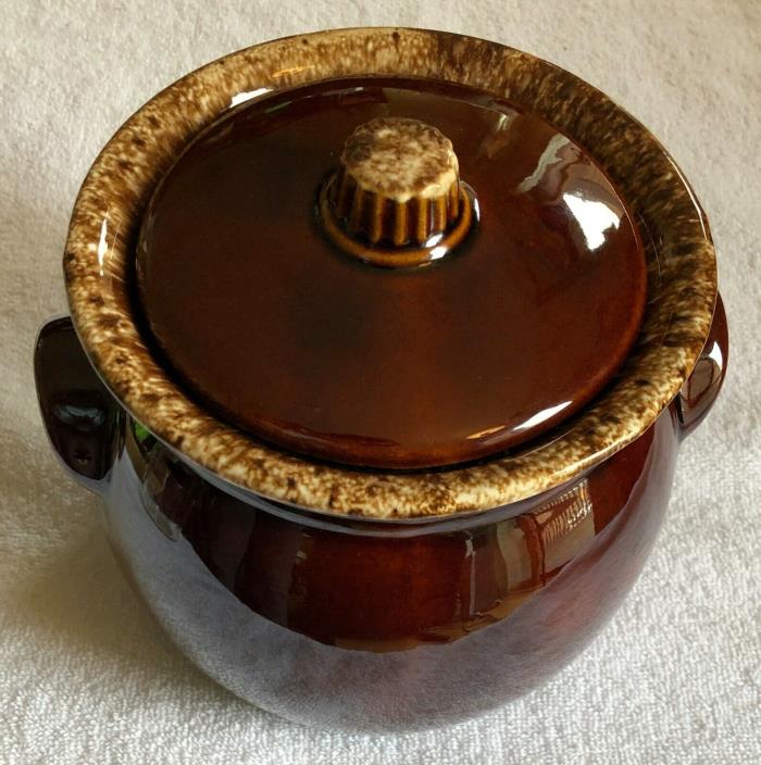 Hull Drip Pottery Stoneware Brown Bean Pot Casserole w/ Lid Oven Safe USA 1950s
