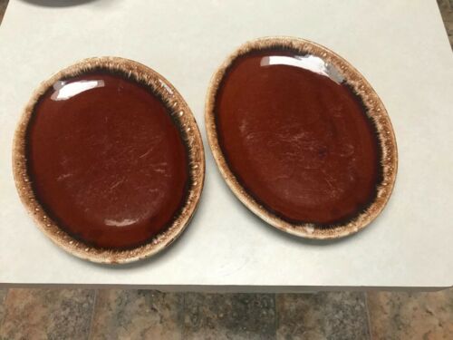 2 Brown Drip Oval Serving Platter 12