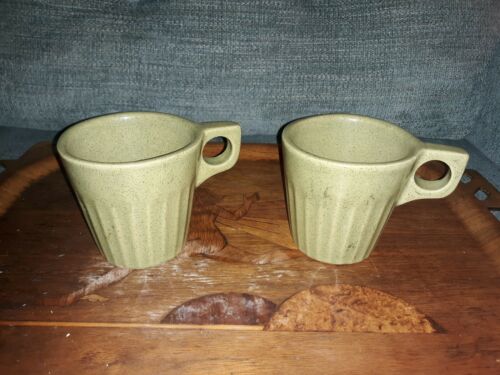 Vintage Hull Oven Proof USA Coffee Chunky Mug Pottery Green Speckled Ribbed