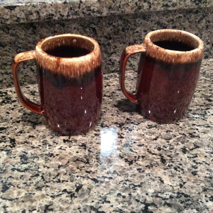 2 hull oven proof usa vintage coffee mugs brown with tan top both excellent cond
