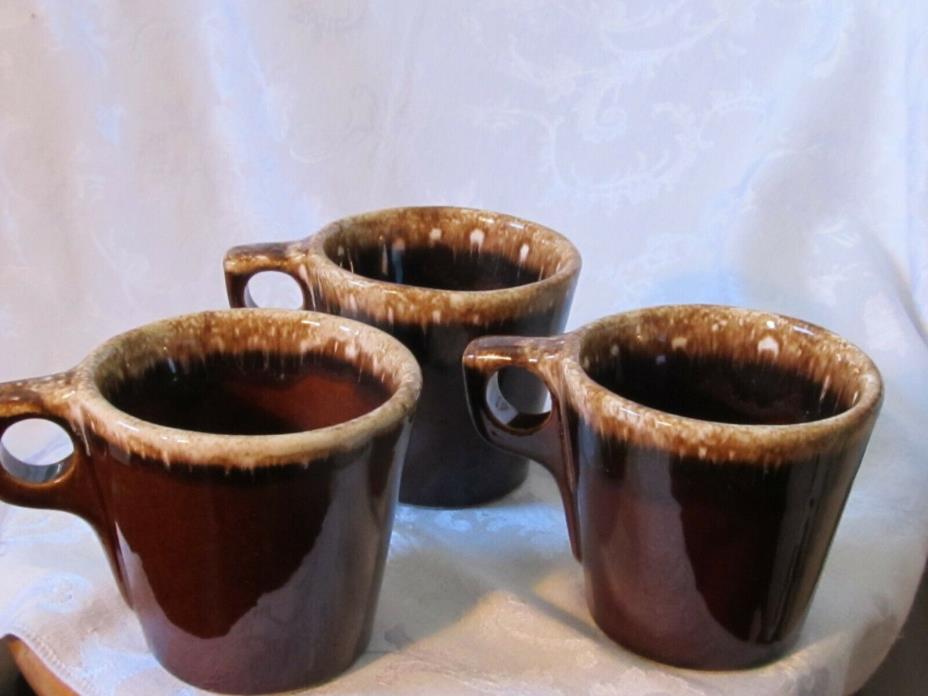 Vintage Hull Brown Drip Mugs Cups Set of 3