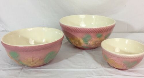 Vintage Hull Pink Nesting Mixing Bowls Set Of 3