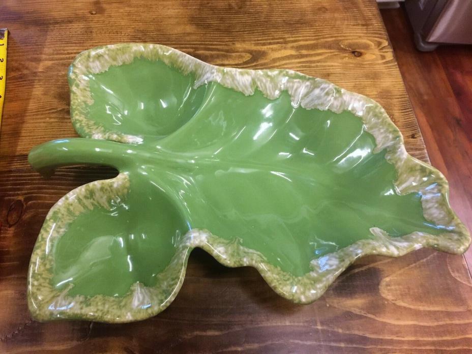 Vintage HULL Rare Avocado Large Leaf Dish 3-Section Dish Platter -Oven Proof 14
