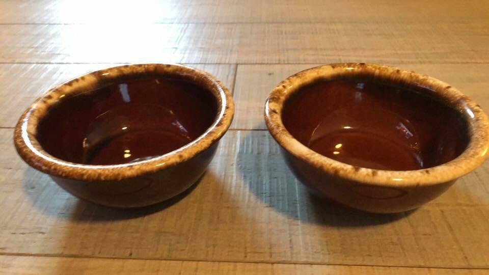 Vintage Hull Oven-Proof Pottery Brown Drip Glaze Cereal Bowls, set of 2