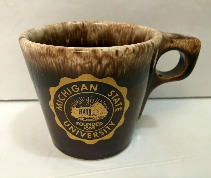 Vintage Hull Michigan State University Brown Drip Coffee Cup MI Mich College Mug