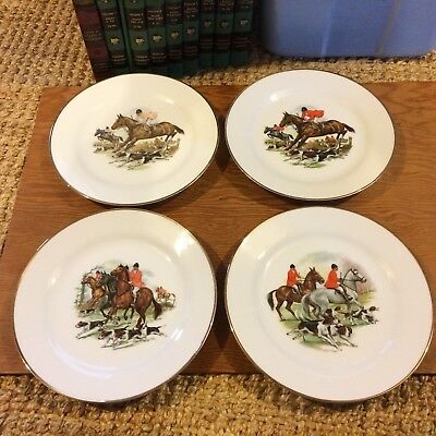 4 vintage Hunt, Hunting scene dinner plates Hutschenreuther Tirschenreuth