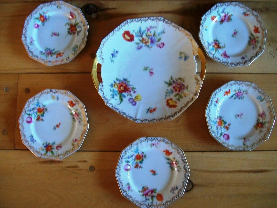 TIRSCHENREUTH BAVARIA OLD MEISSEN 3810 SET : CAKE PLATTER & 5 CAKE PLATES