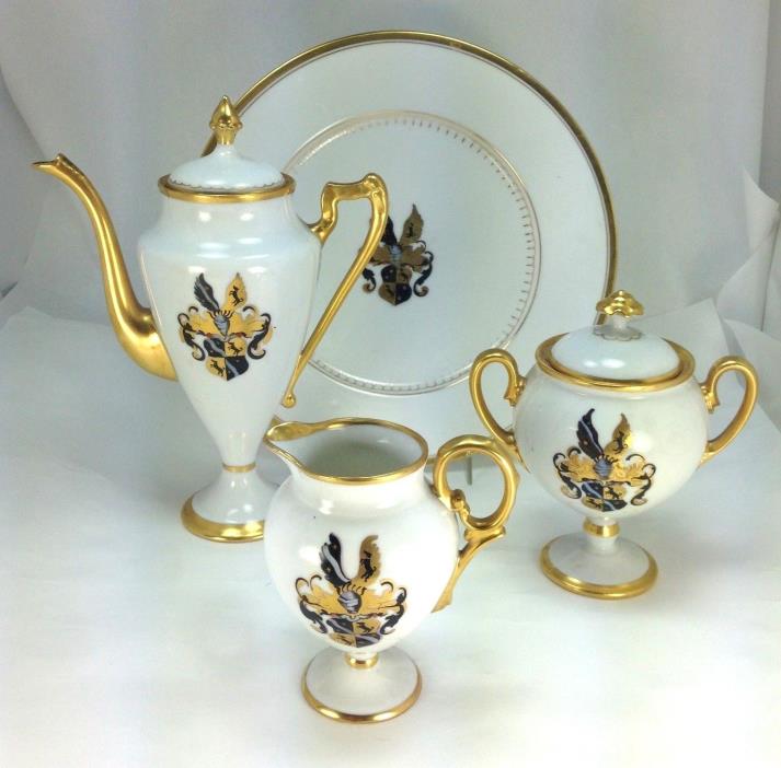 Elegant Favorite Bavaria Gold Trim Hand Painted Crest Tea, Creamer & Sugar Set