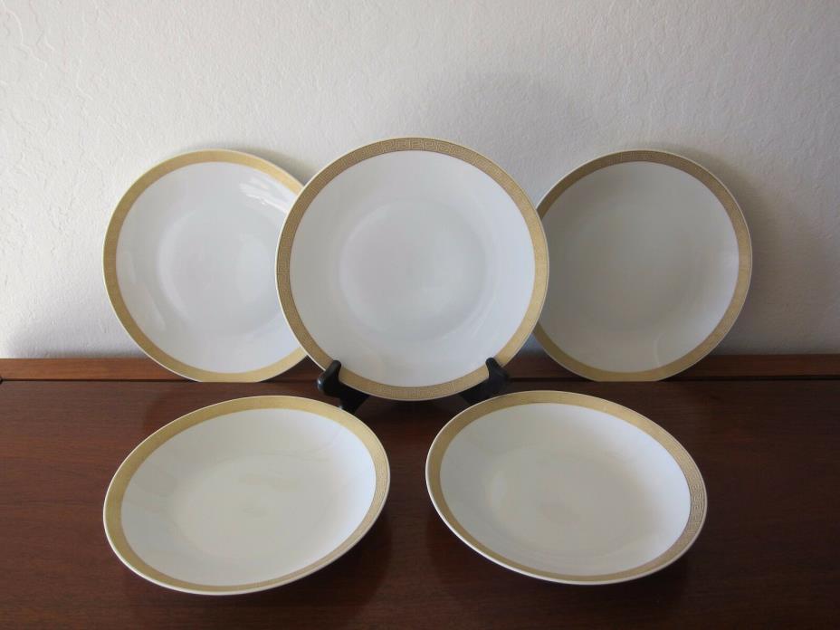 VINTAGE HUTSCHENREUTHER SELB LHS BAVARIA GOLD GREEK KEY 3 DINNER, 2 SOUP PLATES