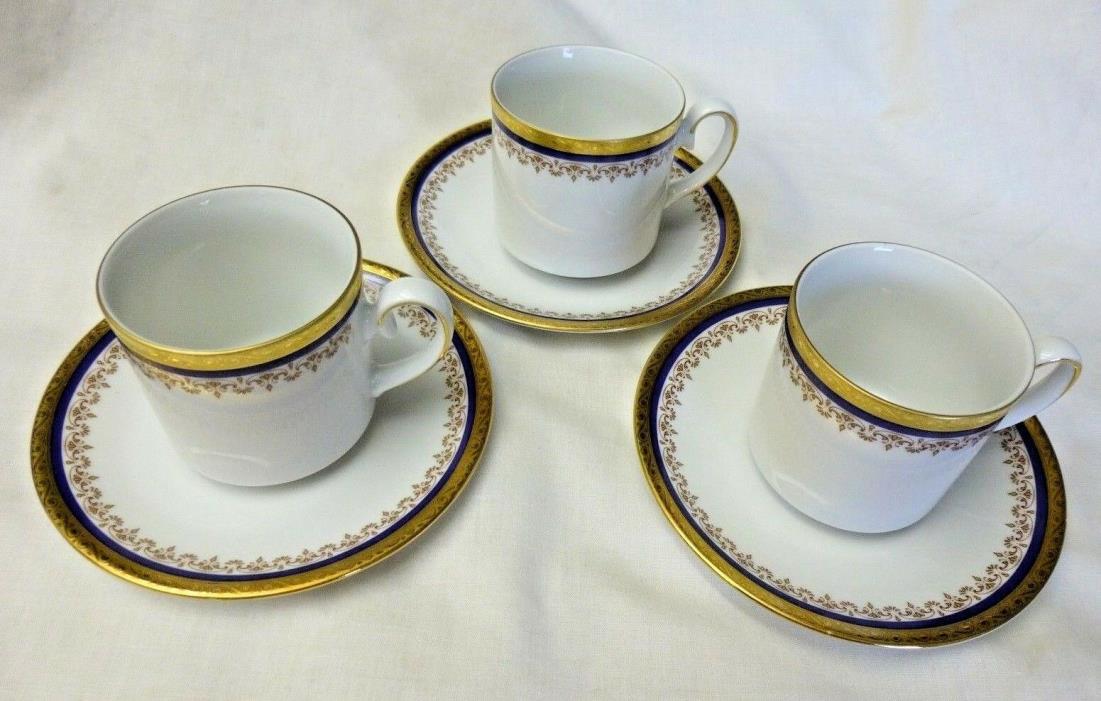 TIRSCHENREUTH Demitasse/Espresso Cup & Saucer set of 3 White Gold Royal Blue EUC