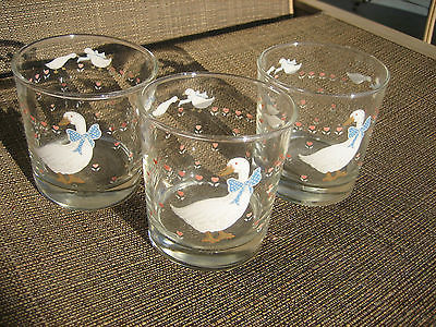 3 BRICK OVEN AUNT RHODY OLD FASHIONED GLASS GLASSES 8oz 3.25 TUMBLER GOOSE DUCK