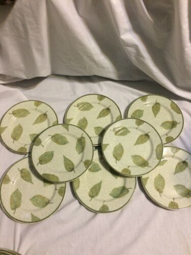 8 International Tableworks Natures Notebook Salad Plates Green Leaves