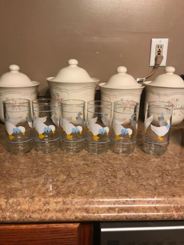 6 Rare BRICK OVEN AUNT RHODY OLD FASHIONED GLASS GLASSES Drinking GOOSE DUCK