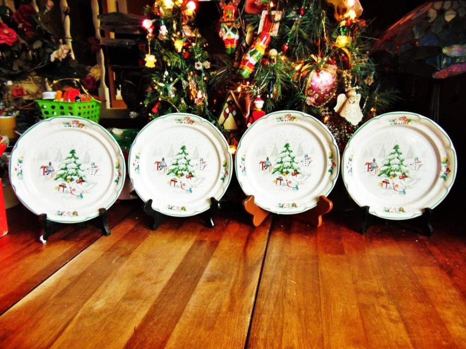 4 NEW OTHER INTERNATIONAL CHINA COUNTRY CHRISTMAS SALAD PLATES 7.5