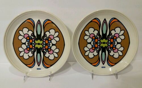 Vintage Iriquois China Peter Max Set of 2 Floral MCM Dinner Plates Syracuse NY