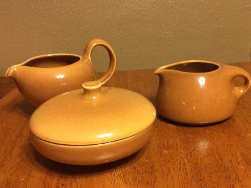 3 Pc. Iroquois Casual China By Russel Wright Creamer Sugar Bowl RIPE APRICOT