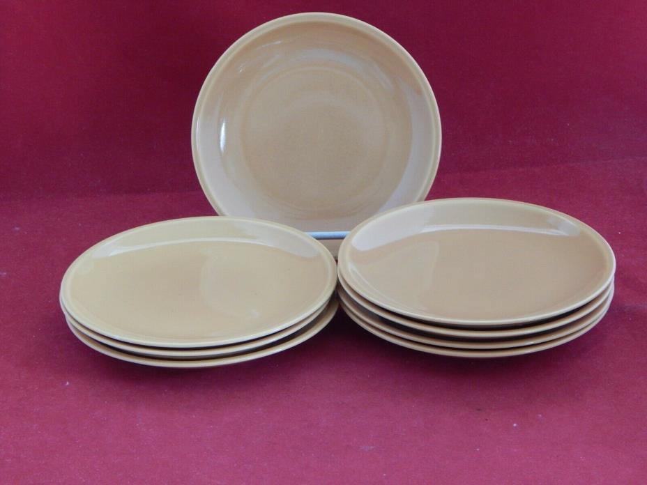 IROQUOIS POTTERY INTERPLAY MUSTARD. (8) BREAD PLATES 1950'S.EXCELLENT CONDITION.