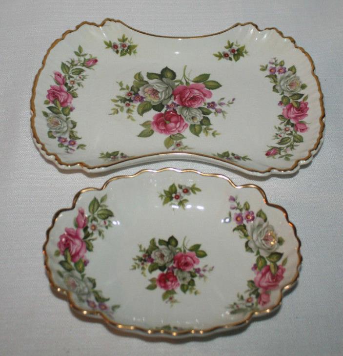 VINTAGE OLD FOLEY 2 JAMES KENT STAFFORDSHIRE HARMONY ROSE PLATER & SMALL DISH