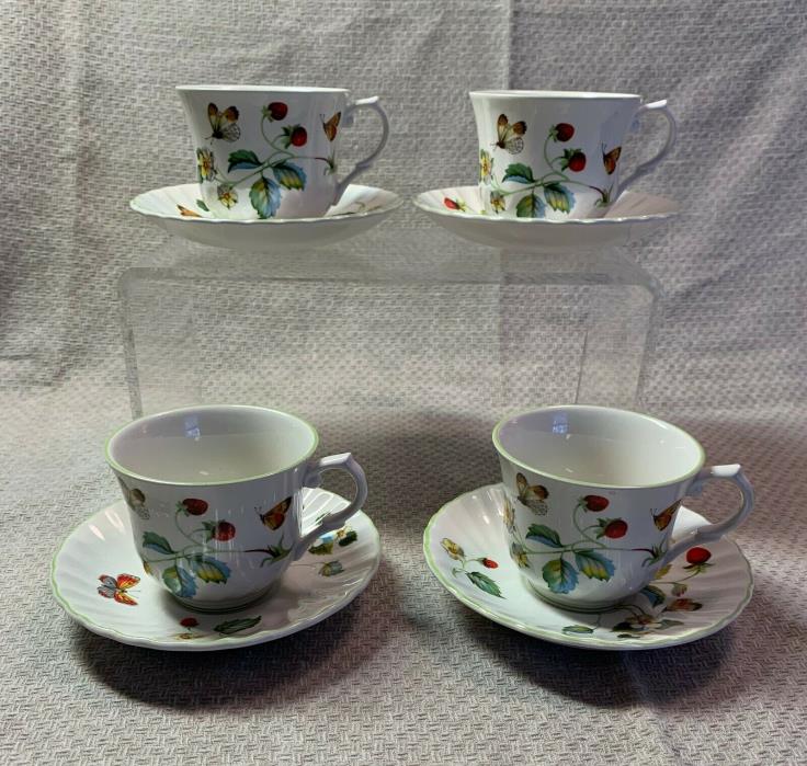 James Kent Staffordshire Old Foley Strawberry Made England- Set 4 Cups & Saucers