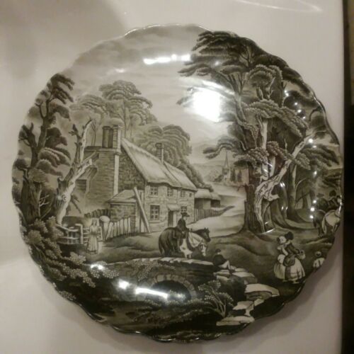 Old Foley James Kent Staffordshire Luncheon Plate Black and White, 8 7/8