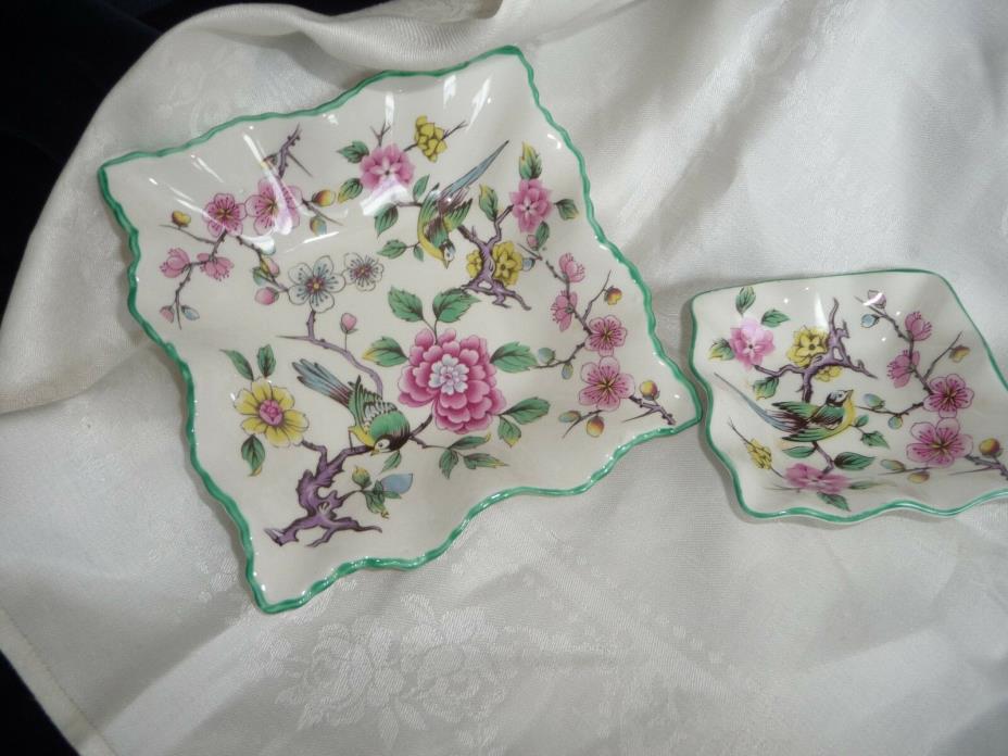#44 A vtg 2 OLD FOLEY SMALL JAMES KENT STAFFORDSHIRE DISHES  BIRD FLOWERS