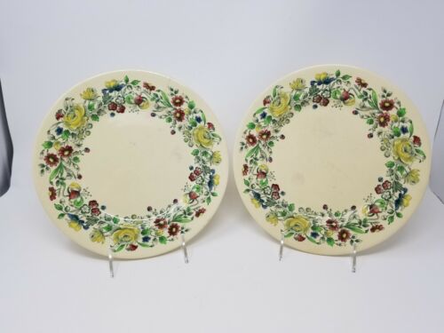 Vintage Dinner Plate Lot x 2 England Johnson Bros Floral Yellow Rose