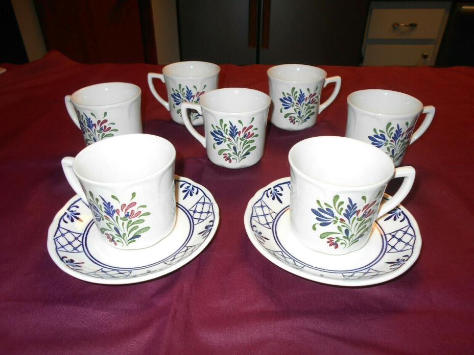 Vintage Johnson Bros Provincial England Ironstone Pink Blue Floral Cups Saucers