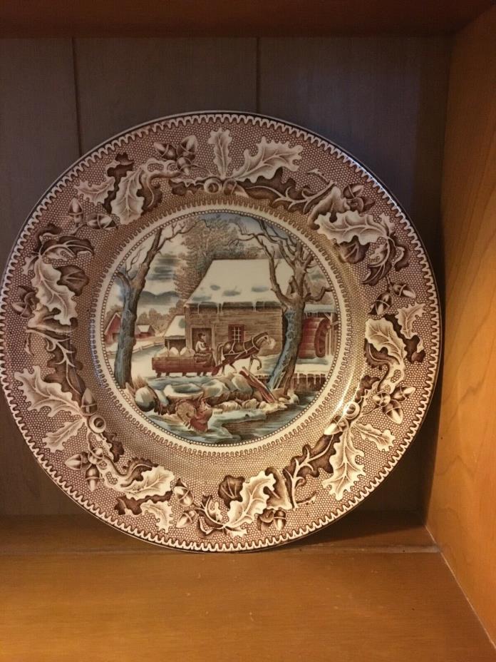 Vtg Johnson Brothers England Thanksgiving Historic America Frozen Up Plate *chip
