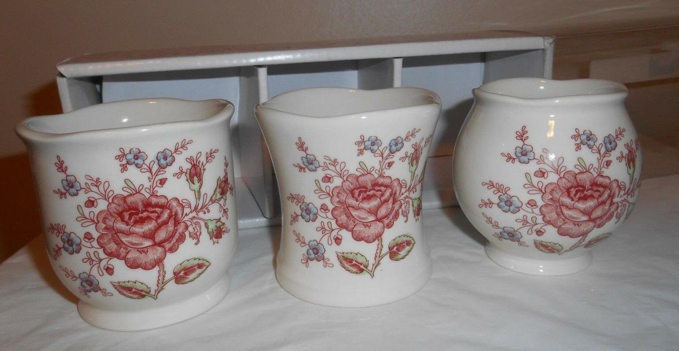 JOHNSON BROS. ENGLAND Set of 3 Votive Candle Holders ROSE CHINTZ PINK New in Box