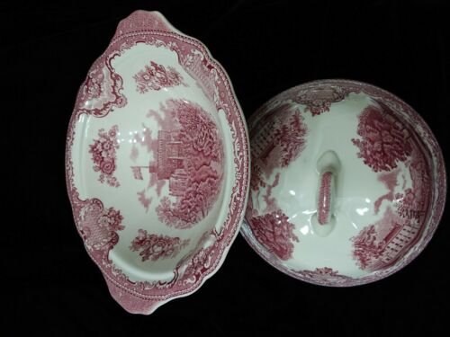 OLD BRITAIN CASTLES PINK JOHNSON BRO. Round Covered Vegetable Bowl
