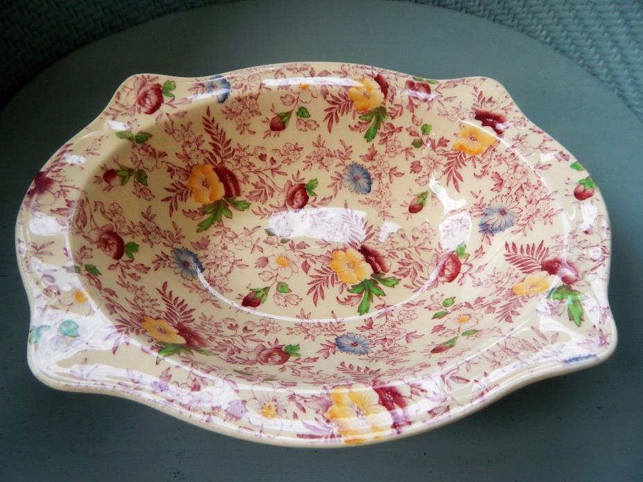 Johnson Bros Sovereign Old English Chintz Red Pink Oval Vegetable Bowl - Scarce