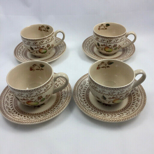 4 Vintage Johnson Bros Old Granite Fruit Sampler Cups & Saucers Sets