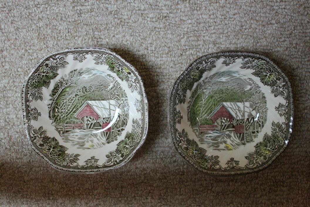 Set of 2 Johnson Bros. The Friendly Village Square Cereal Bowl Covered Bridge
