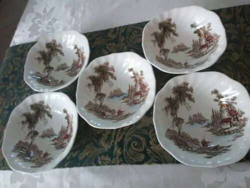 Johnson Bros England The Old Mill Brown Pattern Lot of 2 Round Vegetable Bowls